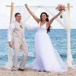 A newly married couple on the beach