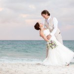 A newly married couple on the beach