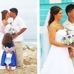 Two pictures of a Miami beach wedding
