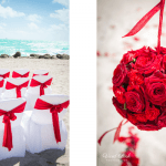 A red and white wedding on the beach